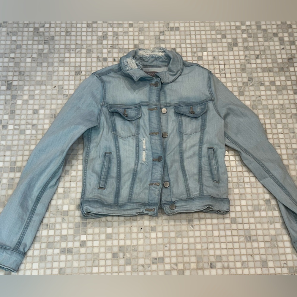 JUST USA Hadid Blue Distressed Denim Jacket - Picture 2 of 10